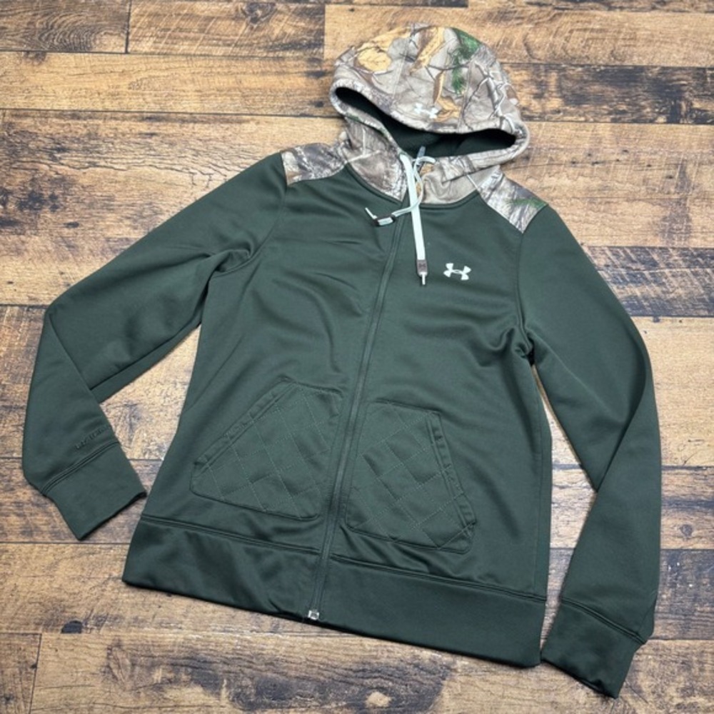 Under Armour ColdGear Full Zip‎ Hoodie Camo Trim Olive Green Mens Medium